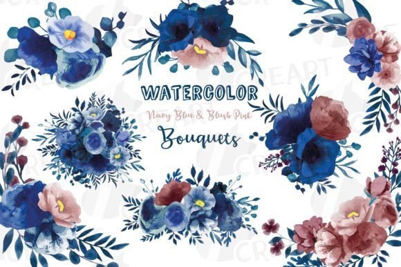 Blue Blush Pink Floral Bouquets Template