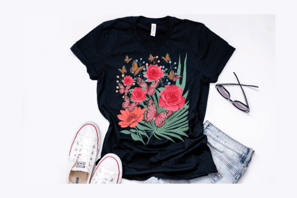 Butterflies Floral Boho T-Shirt Design