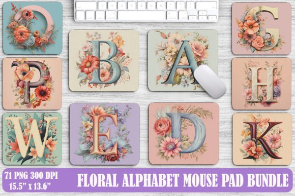 Floral Alphabet Mouse Pad Design