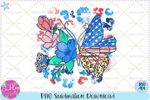 Floral Butterfly USA Leopard Grunge PNG