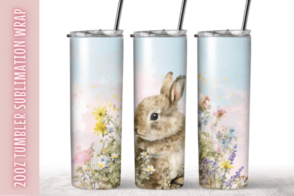 Floral Rabbit Watercolor Tumbler Wrap