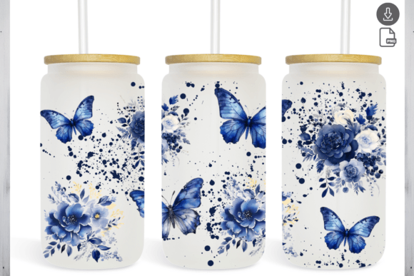 Floral Watercolor Flowers Blue 16 Oz Can