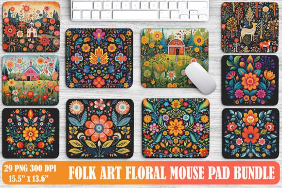Folk Art Floral Mouse Pad Design Bundle