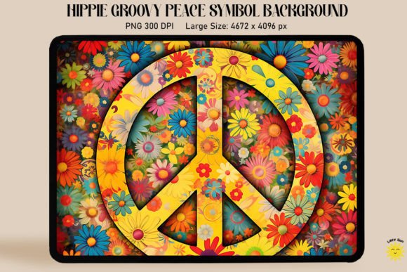 Hippie Peace Symbol on Floral Background