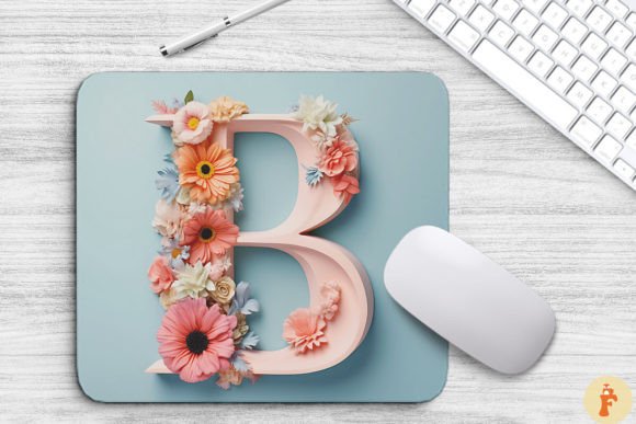 Letter B Floral Monogram Mouse Pad