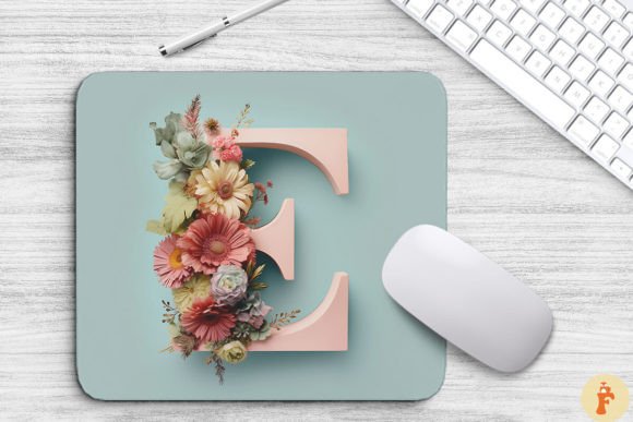 Letter E Floral Monogram Mouse Pad
