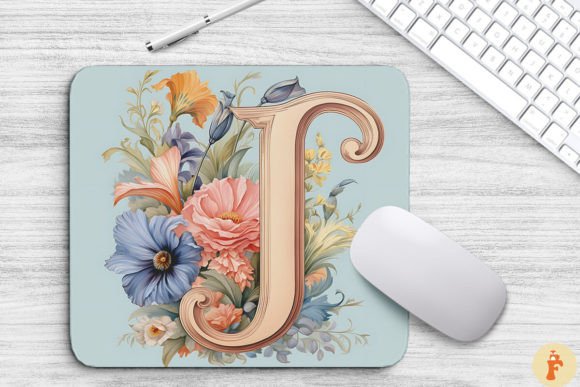 Letter J Floral Monogram Mouse Pad