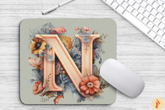 Letter N Floral Monogram Mouse Pad