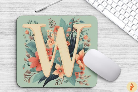 Letter W Floral Monogram Mouse Pad