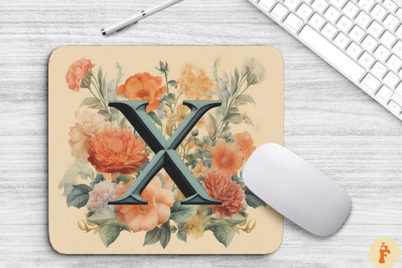 Letter X Floral Monogram Mouse Pad