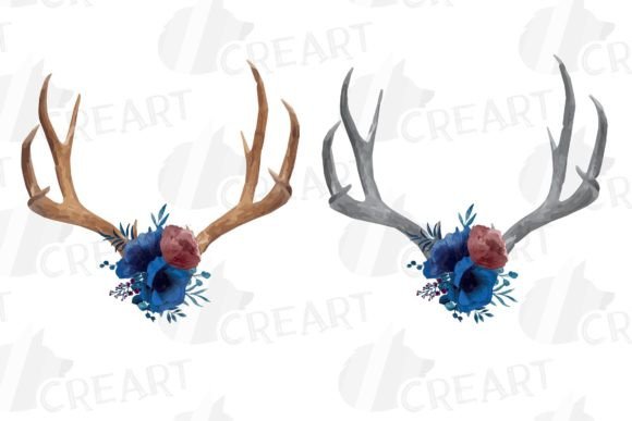 Navy Blue Blush Floral Deer Horn Decor