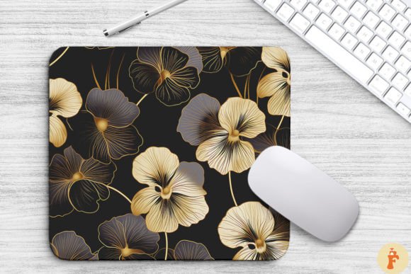 Pansy Floral Golden Line Art Mouse Pad