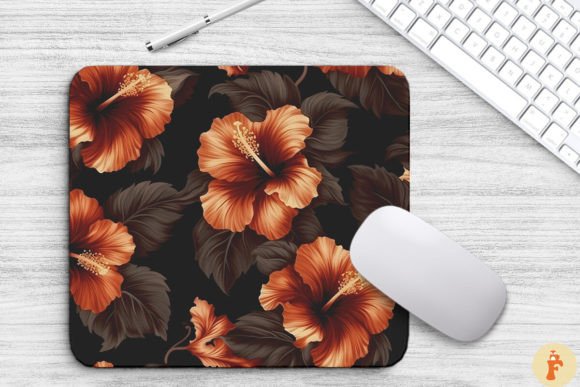 Tropical Brown Hibiscus Floral Mouse Pad
