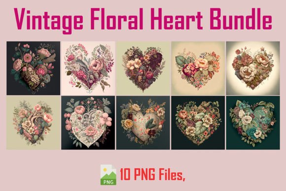 Vintage Floral Valentine Heart Bundle
