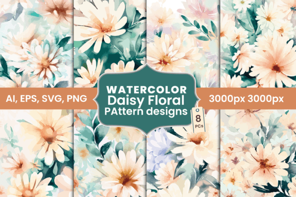 Watercolor Daisy Floral Pattern Designs