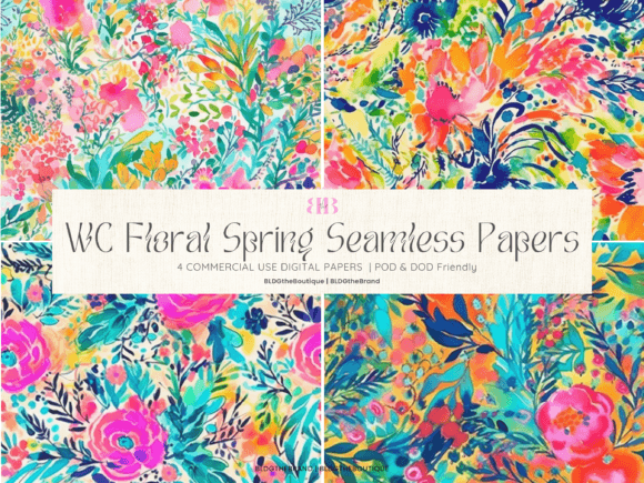 Watercolor Floral Seamless Pattern Pack